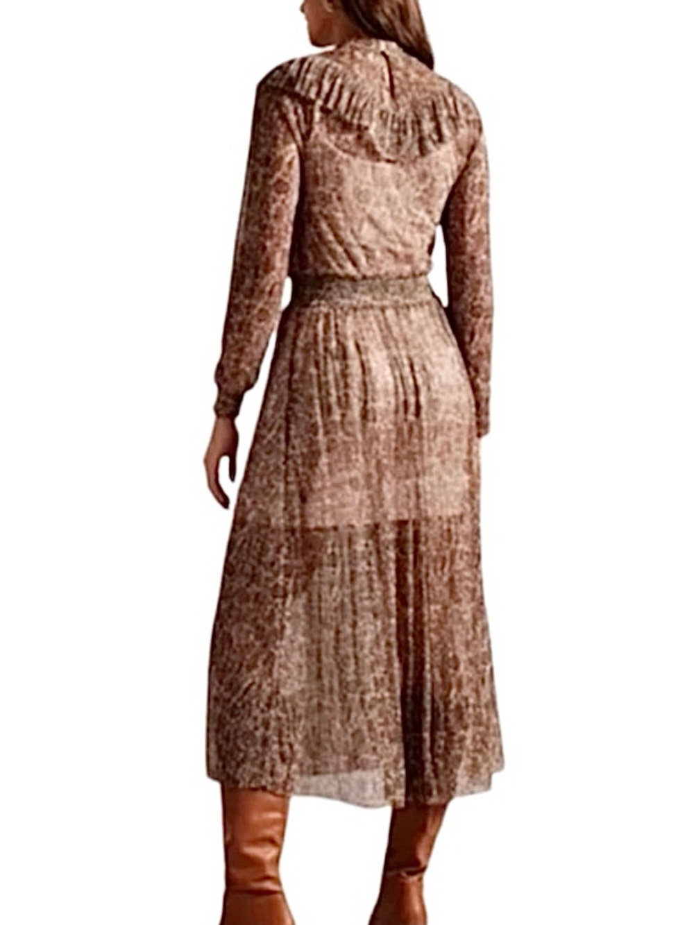 NWT Ted Baker London DEBBIX printed long sleeve sheer brown floral dress US 6 - Picture 3 of 17